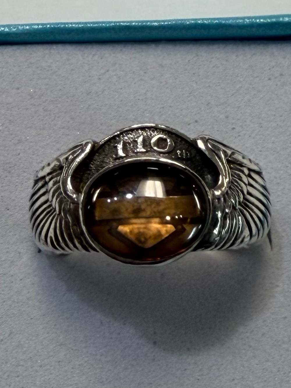 Harley-Davidson Sterling Silver 110 Anniversary Ring with Brown Cabochon